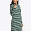 Elsie Turtleneck Dress in Green Stripe