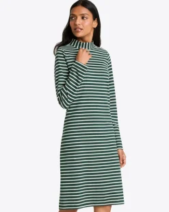 Elsie Turtleneck Dress in Green Stripe
