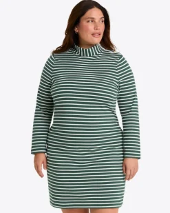 Elsie Turtleneck Dress in Green Stripe