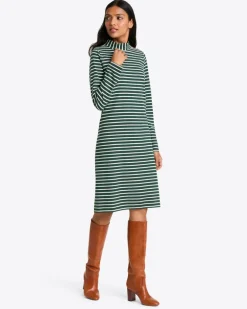 Elsie Turtleneck Dress in Green Stripe