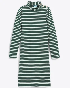 Elsie Turtleneck Dress in Green Stripe