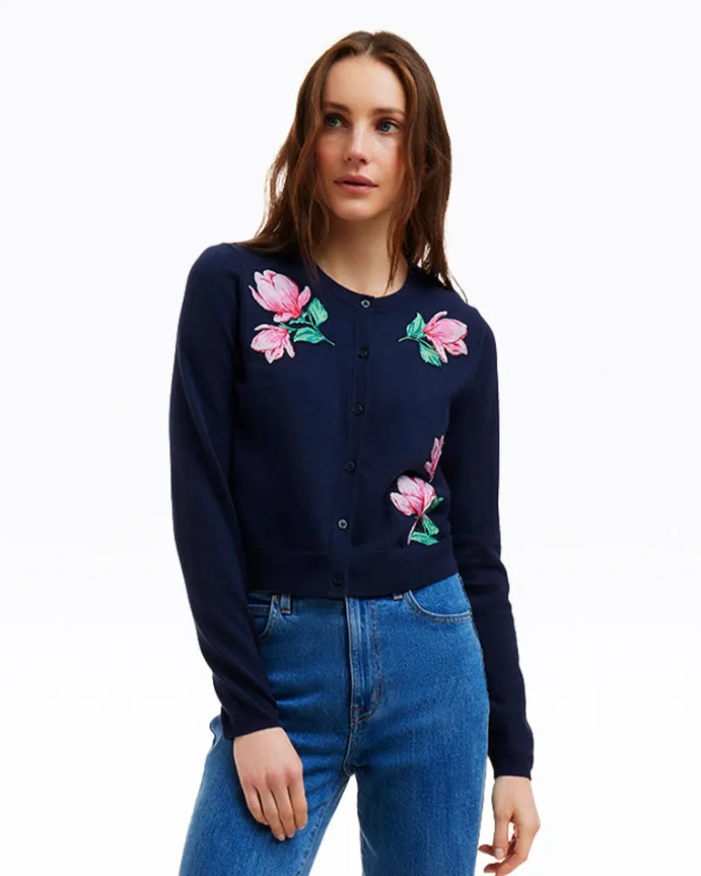 Embroidered Crewneck Cardigan