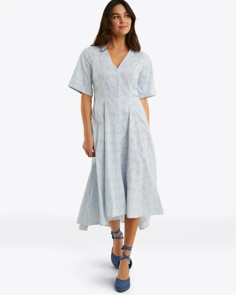 Erin Short Sleeve Dress in Textured Stripe
