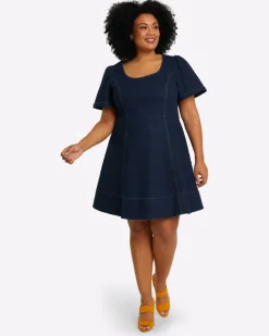 Faith Love Circle Mini Dress in Dark Wash