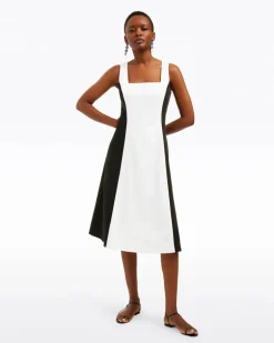 Genevieve Midi Dress in Black and White