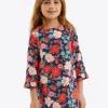 Girls Ruffle Shift Dress in Stretch Poplin