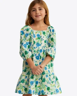 Girls Smocked Long Sleeve Dress in Linen