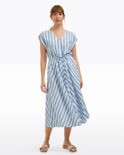 Haven Short Sleeve Midi Shirtdress in Wave Stripe