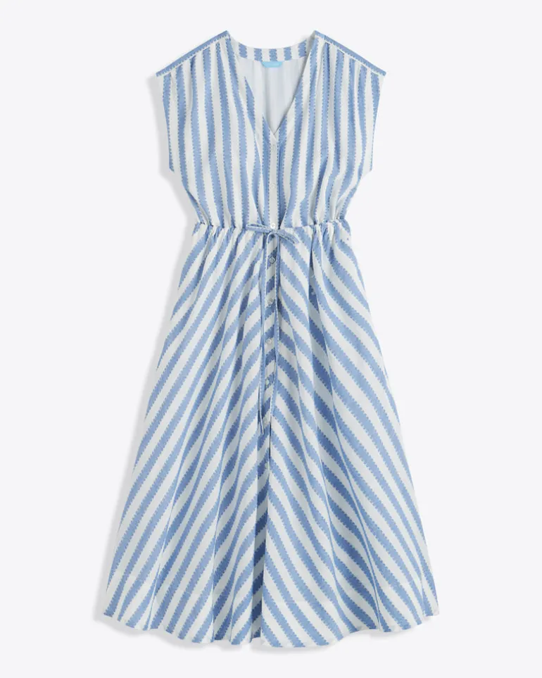 Haven Short Sleeve Midi Shirtdress in Wave Stripe