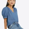 Heidi V-Neck Top in Chambray