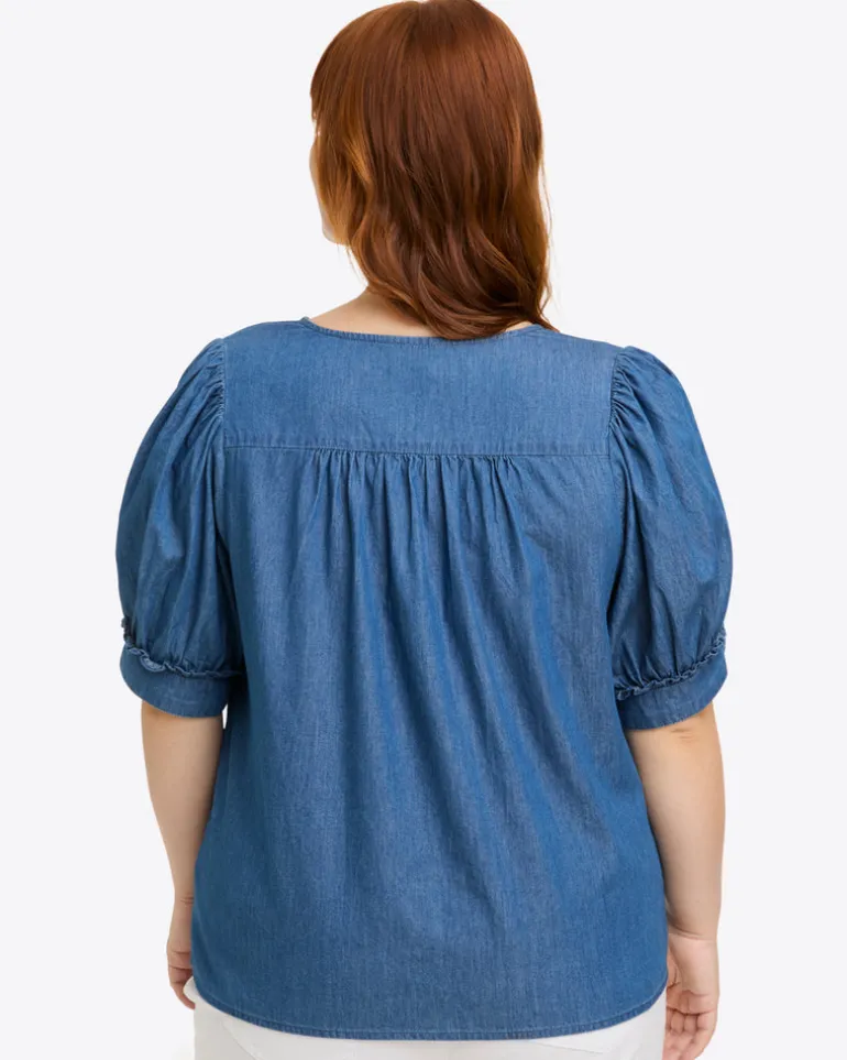 Heidi V-Neck Top in Chambray