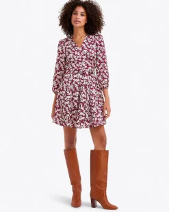 Jordan Long-Sleeve Wrap Dress in Hammered Satin