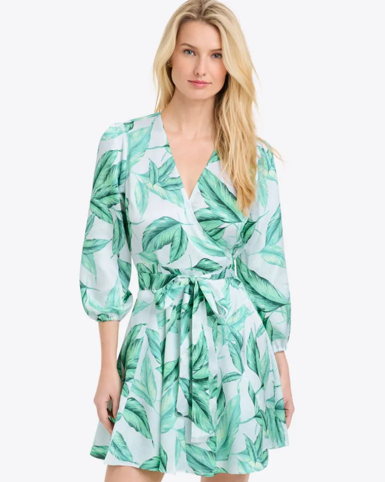 Jordan Long-Sleeve Wrap Dress in Hammered Satin
