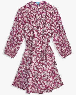 Jordan Long-Sleeve Wrap Dress in Hammered Satin