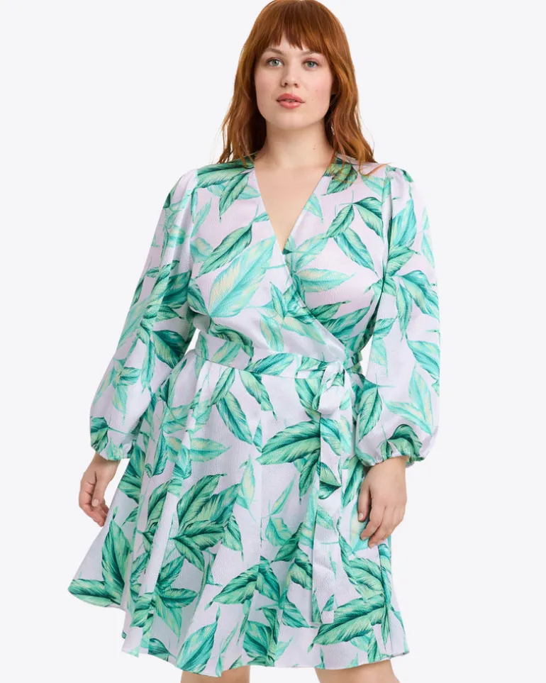 Jordan Long-Sleeve Wrap Dress in Hammered Satin