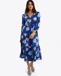 Katie Midi Dress in Printed Dot Jacquard