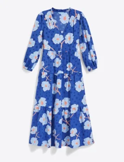 Katie Midi Dress in Printed Dot Jacquard