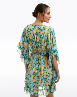 Lemon Blossom Ruffle Caftan Cover Up