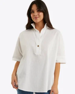 Logan Top in White Shirting Stripe