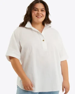 Logan Top in White Shirting Stripe