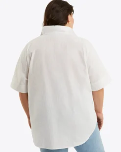 Logan Top in White Shirting Stripe