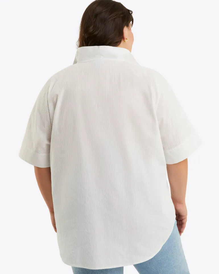 Logan Top in White Shirting Stripe