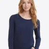 Long-Sleeve Easy Knit Top in Navy