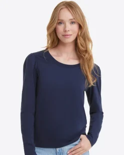 Long-Sleeve Easy Knit Top in Navy