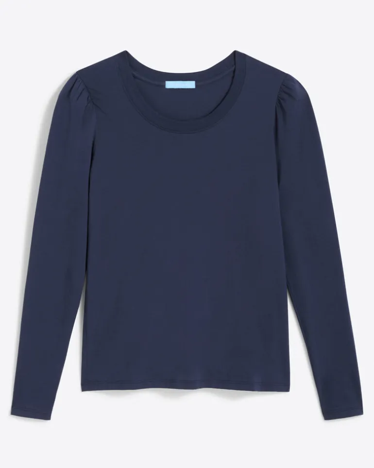Long-Sleeve Easy Knit Top in Navy