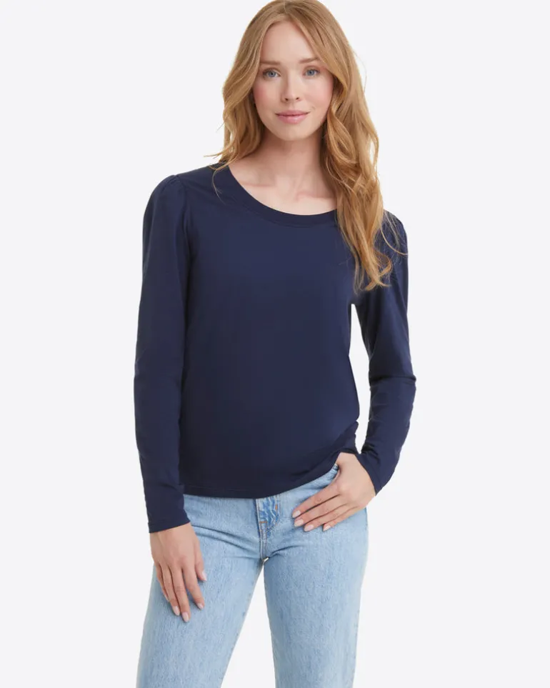 Long-Sleeve Easy Knit Top in Navy
