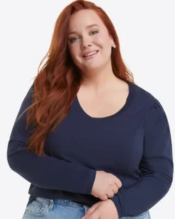 Long-Sleeve Easy Knit Top in Navy