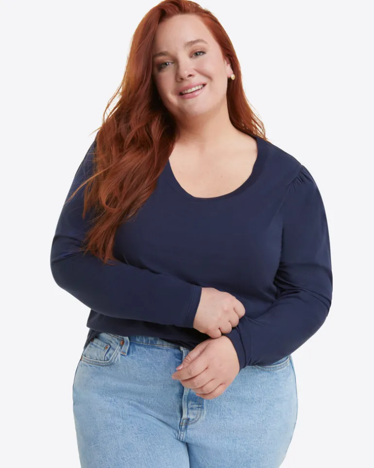 Long-Sleeve Easy Knit Top in Navy