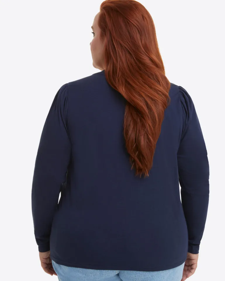 Long-Sleeve Easy Knit Top in Navy