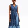 Lorelai Two Tone Sleeveless Wrap Dress in Chambray