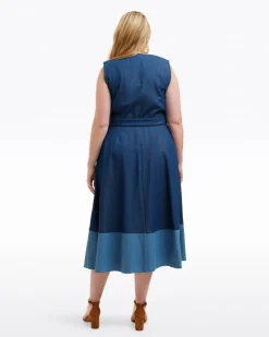 Lorelai Two Tone Sleeveless Wrap Dress in Chambray