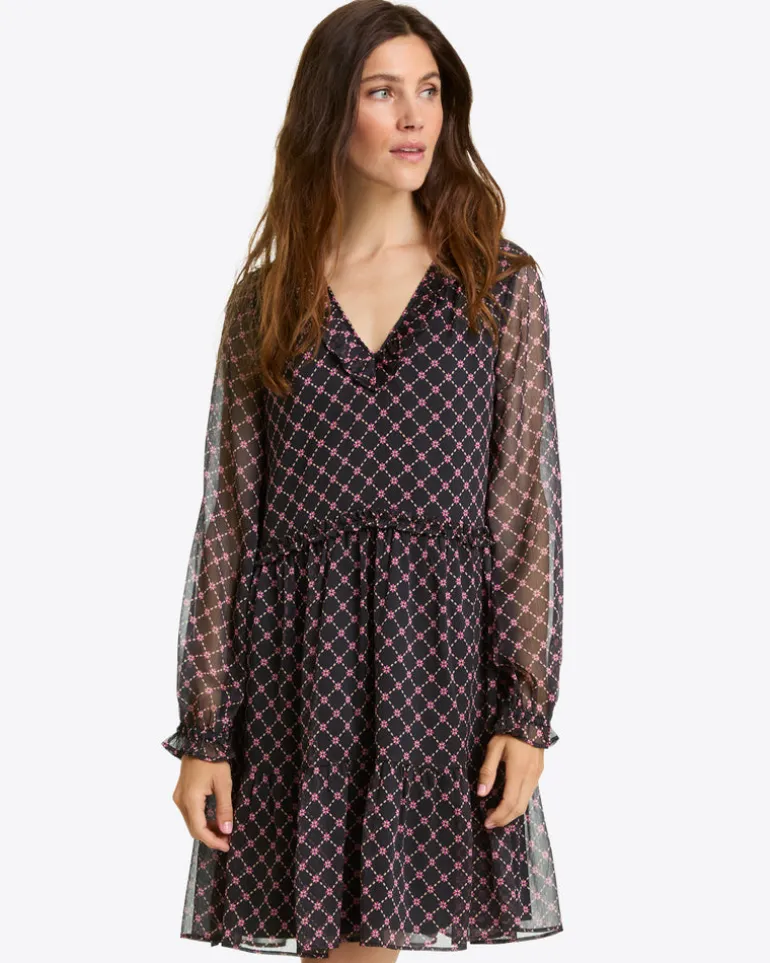 Lorrie Long-Sleeve Dress in Crinkle Chiffon