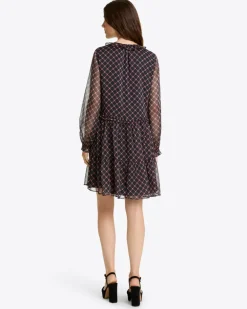 Lorrie Long-Sleeve Dress in Crinkle Chiffon