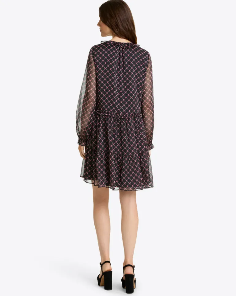 Lorrie Long-Sleeve Dress in Crinkle Chiffon