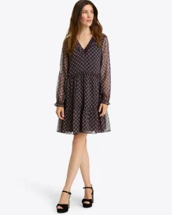 Lorrie Long-Sleeve Dress in Crinkle Chiffon