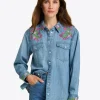 Lynn Embroidered Long Sleeve Top in Denim