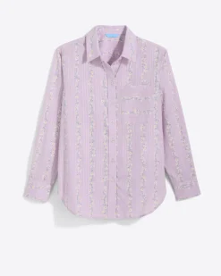 Lynn Long Sleeve Top in Embroidered Cotton Dobby