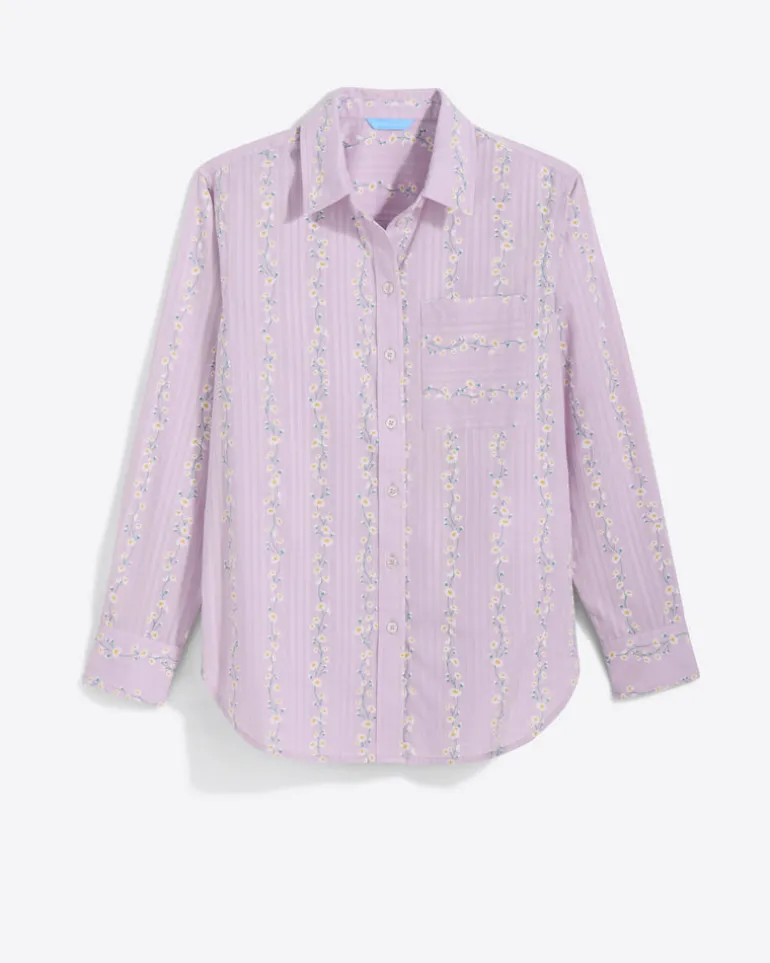 Lynn Long Sleeve Top in Embroidered Cotton Dobby