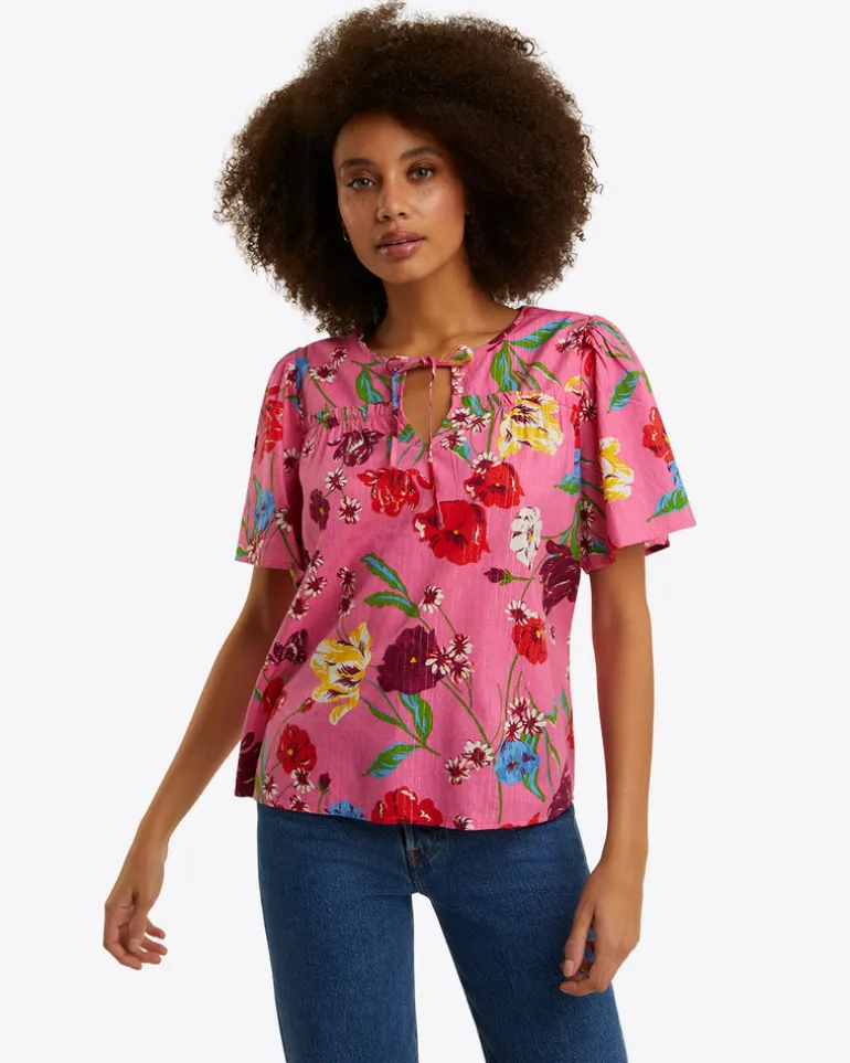 Mary Flutter Sleeve Top in Lurex Stripe