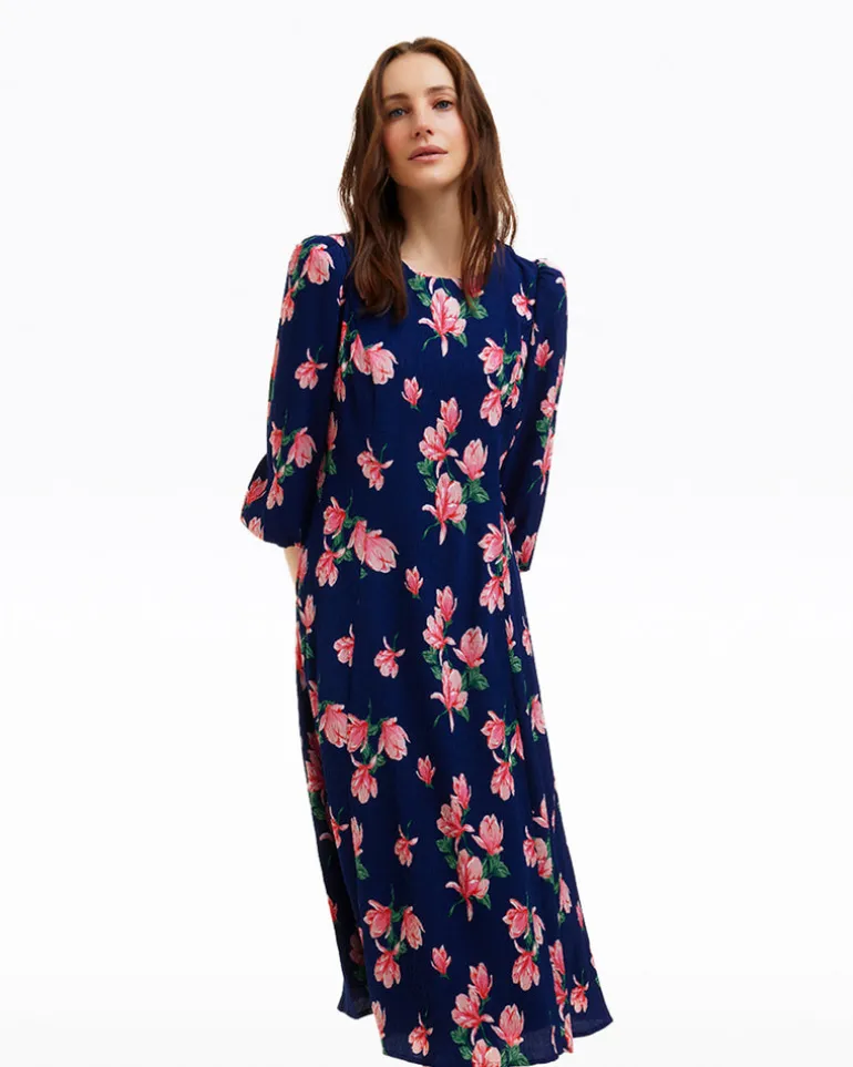 Matilda Crewneck Midi Dress in Magnolia Buds