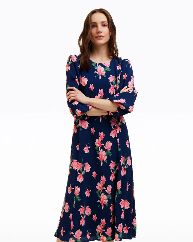 Matilda Crewneck Midi Dress in Magnolia Buds