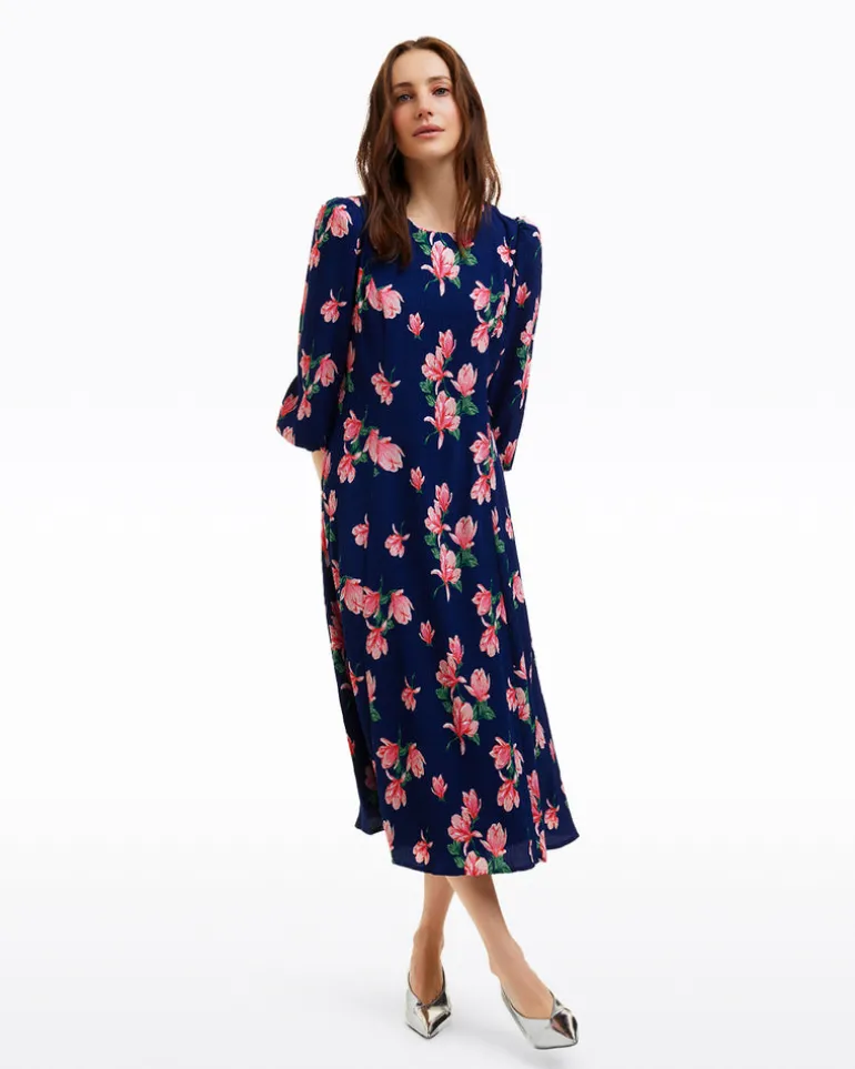 Matilda Crewneck Midi Dress in Magnolia Buds