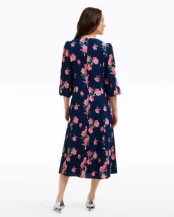 Matilda Crewneck Midi Dress in Magnolia Buds