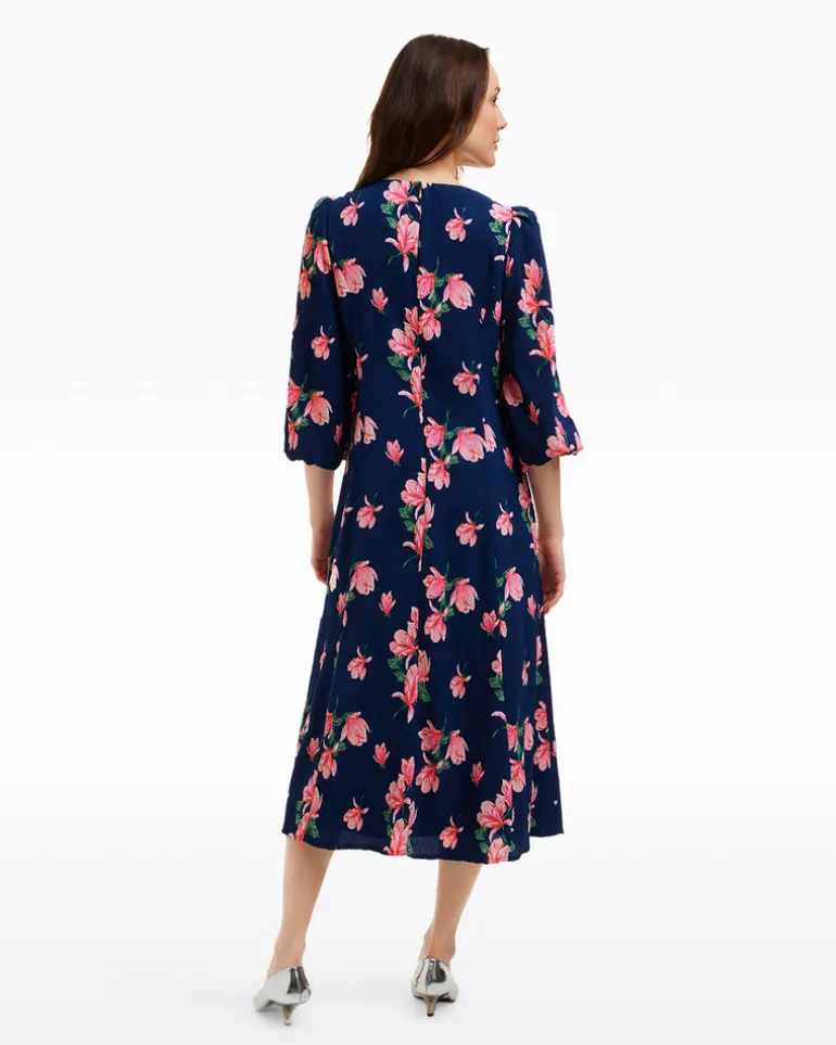 Matilda Crewneck Midi Dress in Magnolia Buds