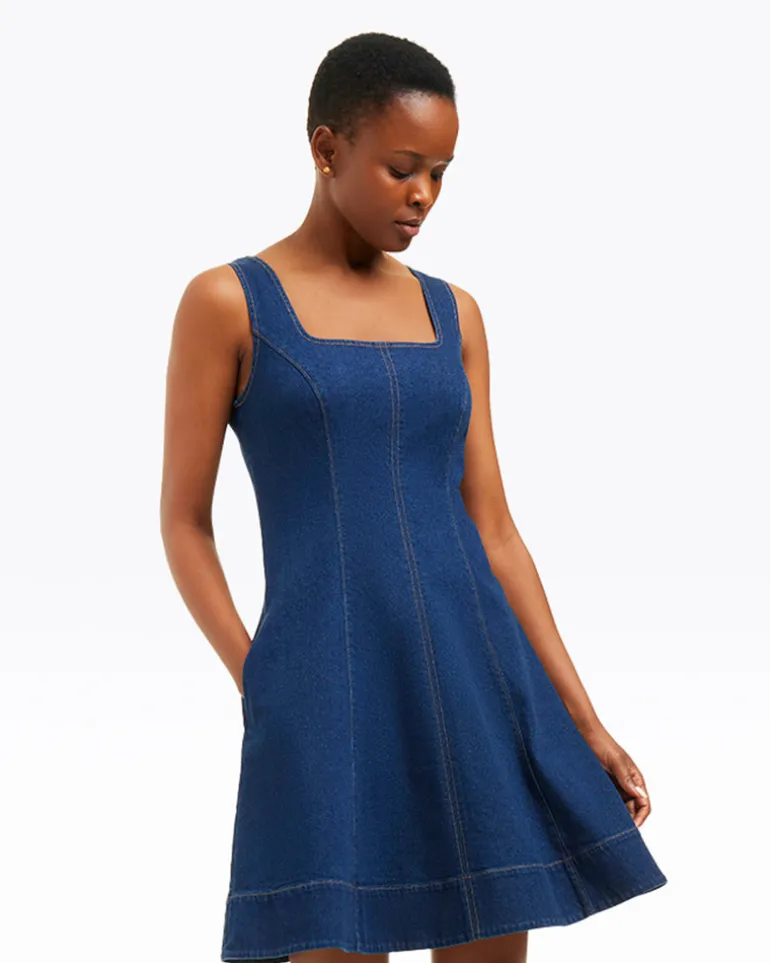 Millie Scoop Neck Mini Dress in Denim