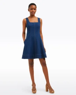 Millie Scoop Neck Mini Dress in Denim